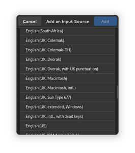 English (UK) subsection of the Add an Input Source dialogue