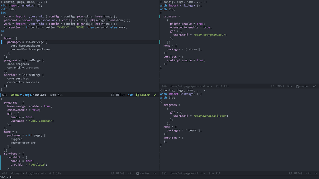 Is this a good way to modularize home manager home.nix for home/work ...