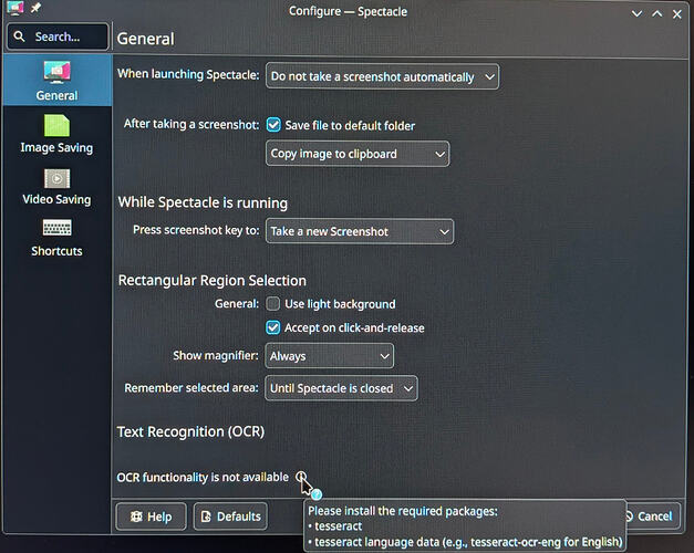 Spectacle Text Recognition (OCR) : "Missing Required Packages: - Tesseract; -Tesseract language data (e.g. tesseract-ocr-english for English)"
